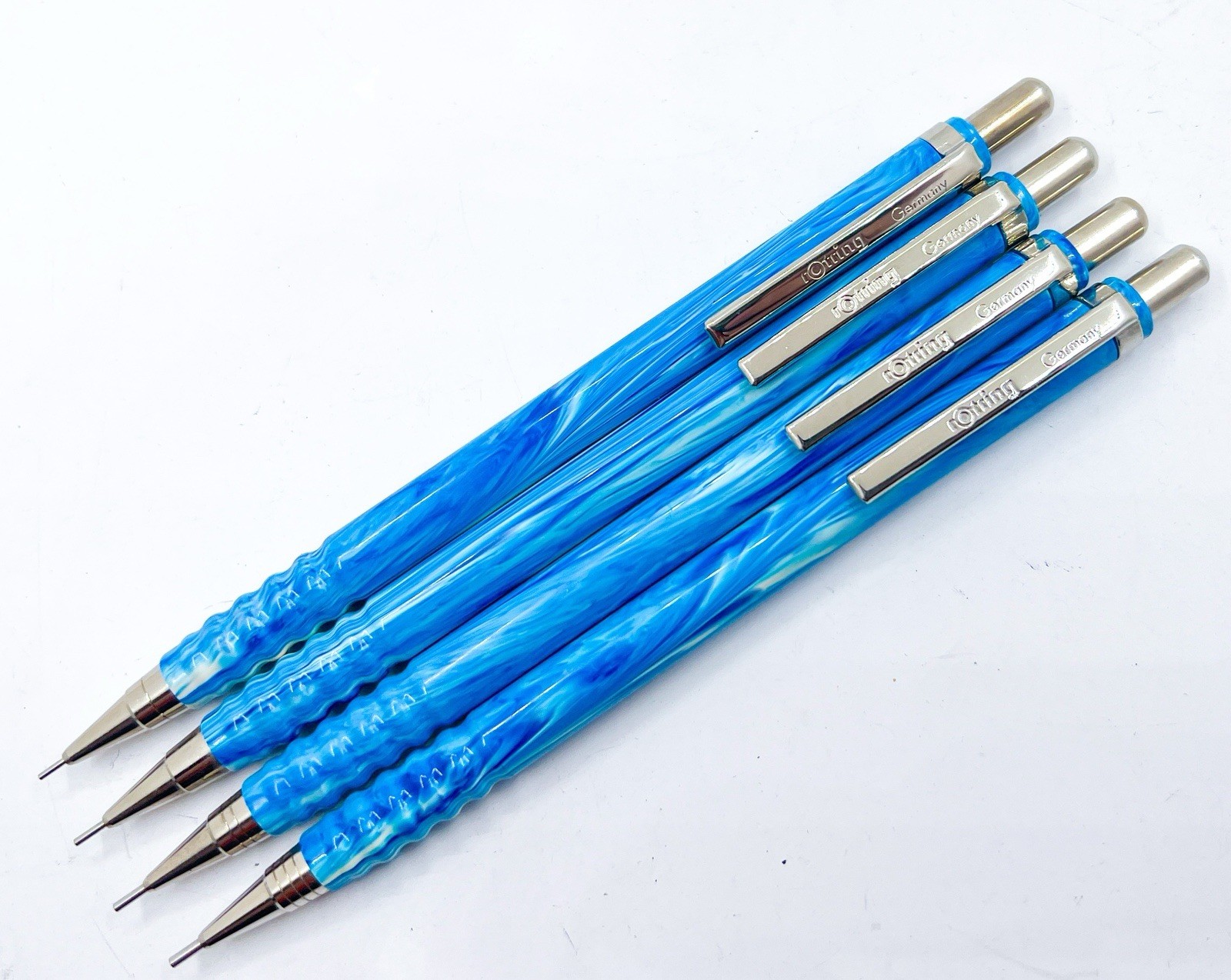 NOS rotring 4pcs tikky special Mechanical Pencil marble Blue 0.3 0.5 0.7 0.9