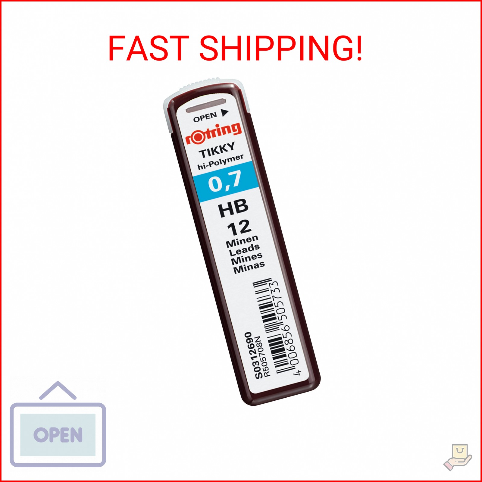 rOtring Tikky Mechanical Pencil Lead 0.7mm, HB, 12 Lead (R505 708 HB)