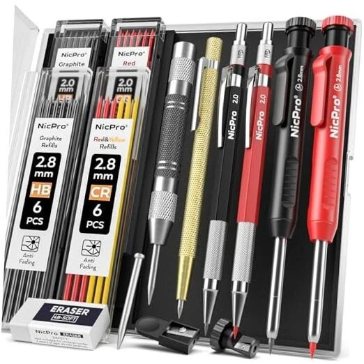 11 Pack Carpenter Pencil Set with Sharpener, Mechanical Carpenter 15 Pack