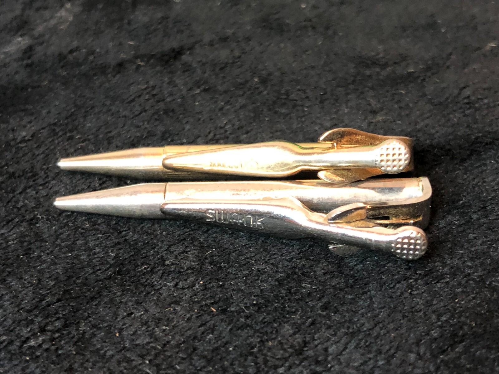 Pair of Vintage Swank Pocket Clip Mechanical Pencils, Gold & Silver Toned, 2″