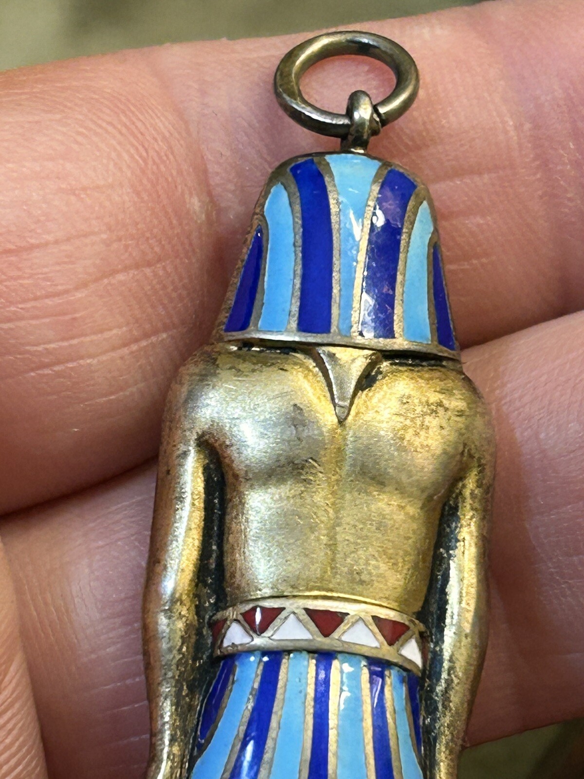 1920s British Egyptian Revival Sterling Enamel Retractable Pencil Brit Hallmarks
