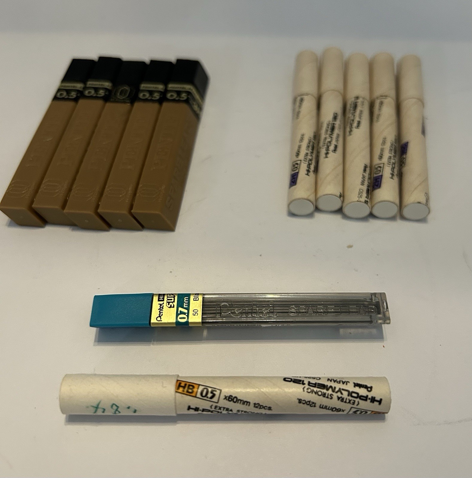 Set Of 10 Tubes ~ Pentel 0.5 mm Extra Fine 3H & Extra Strong 2H ~ + 2 More Tubes