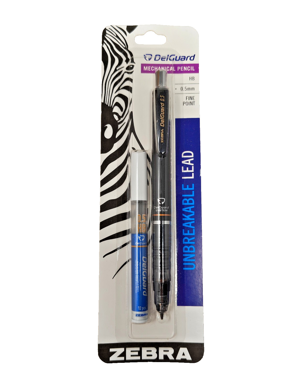 Zebra DelGuard Mechanical Pencil Unbreakable .5 mm HB Fine Point Black