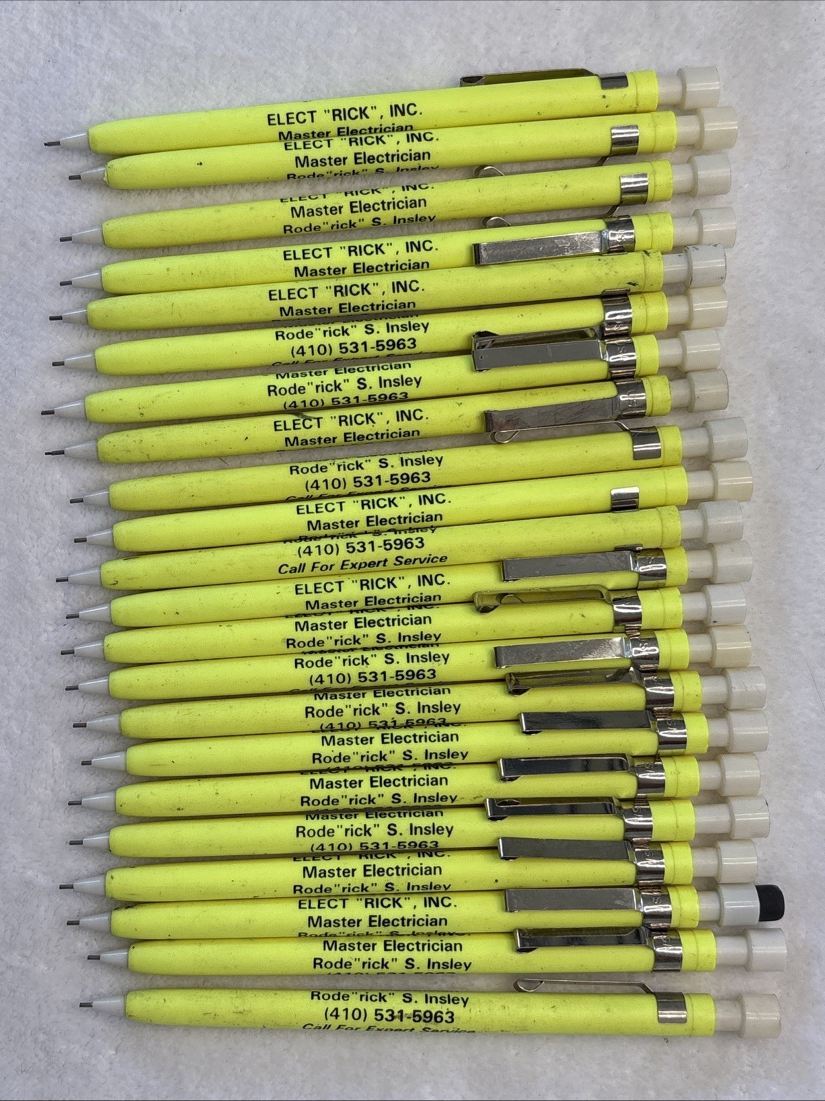 Lot of 22 Advertising Mechanical Pencils Rick Master Electrician Maryland VTG