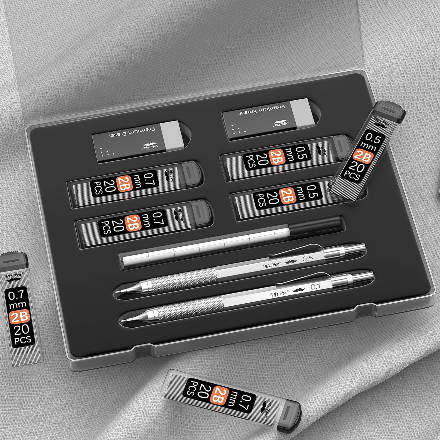 Mr. Pen- Metal Mechanical Pencil Set with Lead Refills & Erasers, 2 Pack, 2 Size