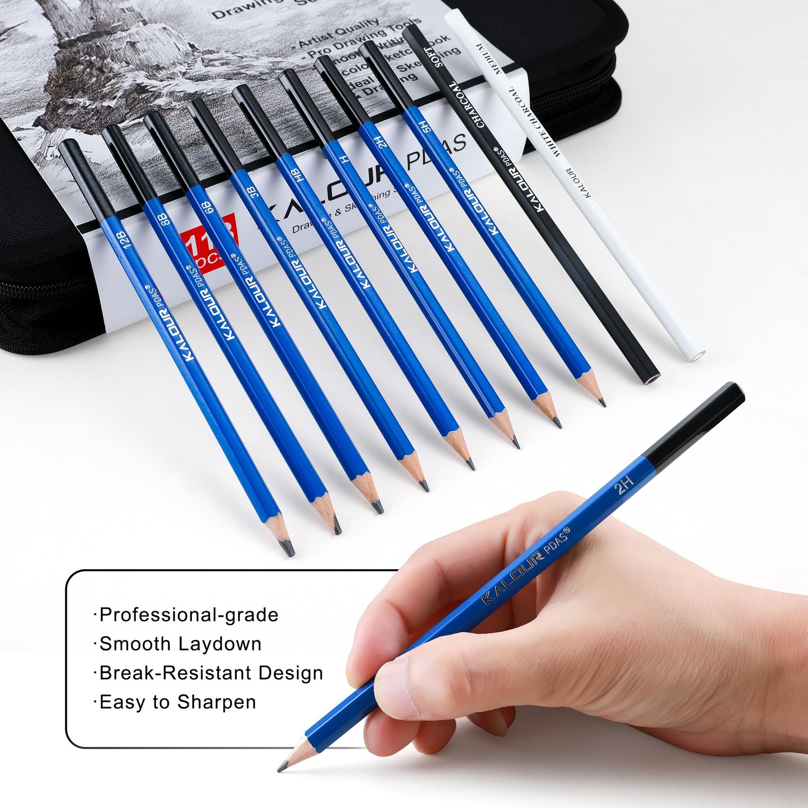 KALOUR 113PCS Drawing Set, Professional 113 Count (Pack of 1), Black
