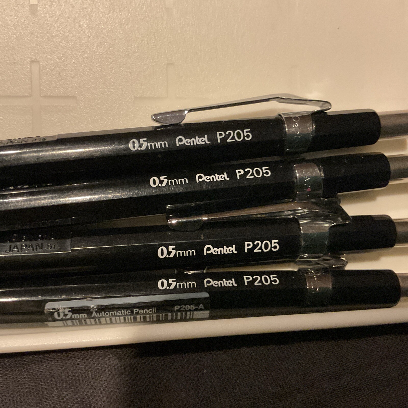Pentel 4 MECHANICAL PENCILS P205 Black Body Pocket Clip 0.5mm Japan Ref39