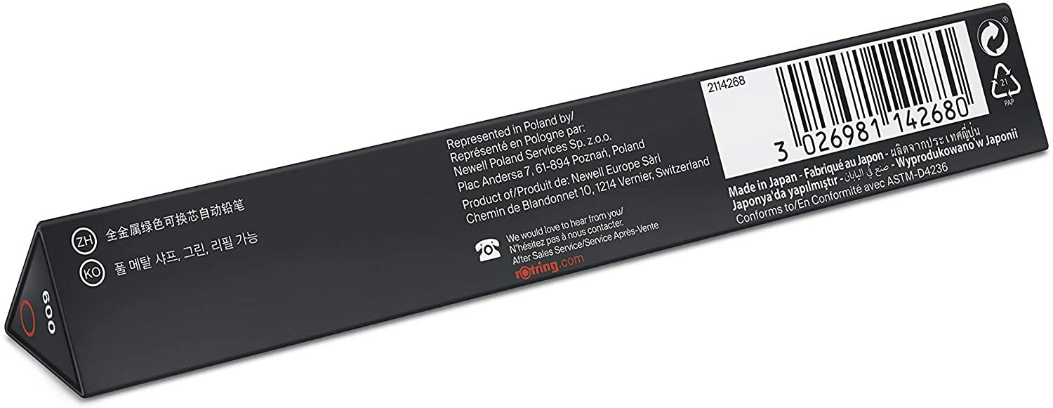 Rotring 600 Pencil Green Knurled Grip 0.5 mm Hexagonal Pencil New In Box