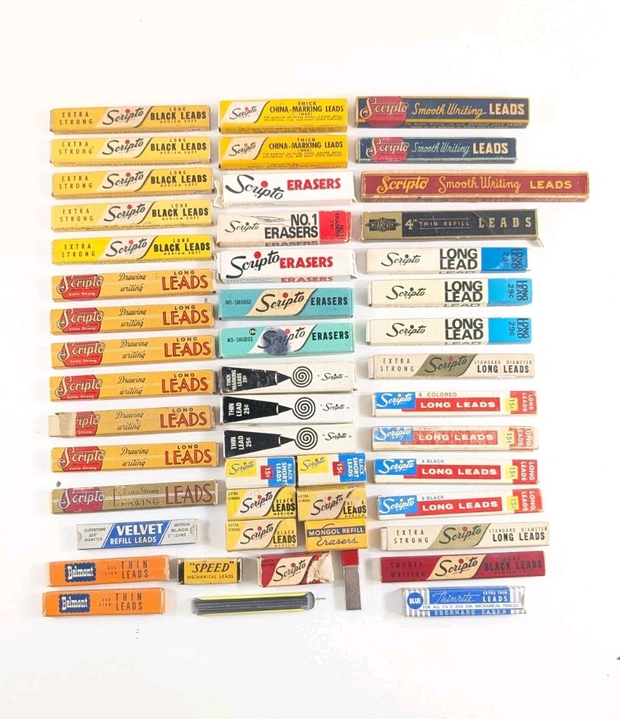 Mixed Lot Vtg Mechanical Pencil Leads & Erasers Scripto Belmont Thinrite