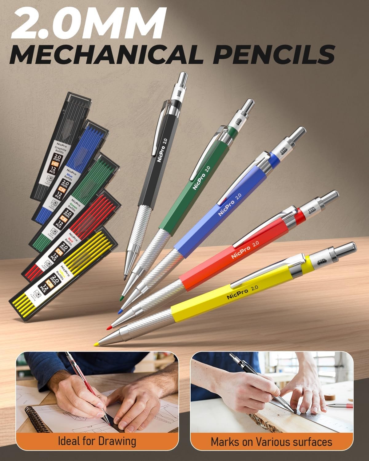 Nicpro 27 Pack Carpenter Pencils for Woodworking, 27 Pack, Multicolor