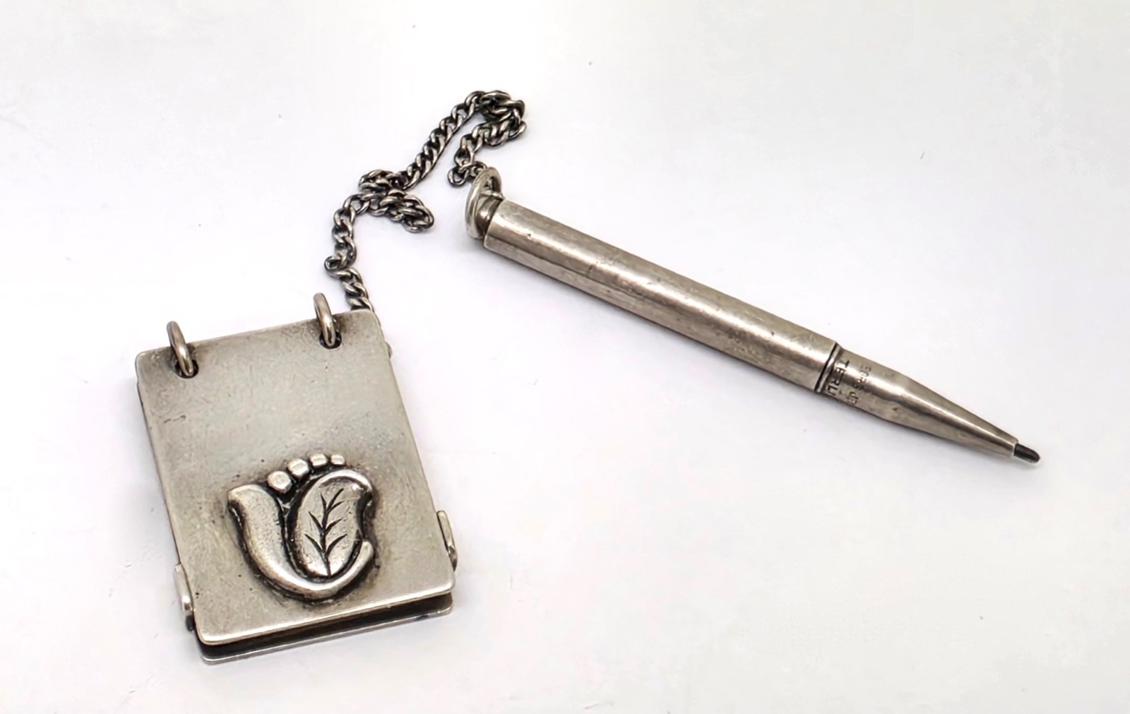 VINTAGE GEORG JENSEN TULIP STERLING SILVER MINI NOTEPAD & MECHANICAL PENCIL