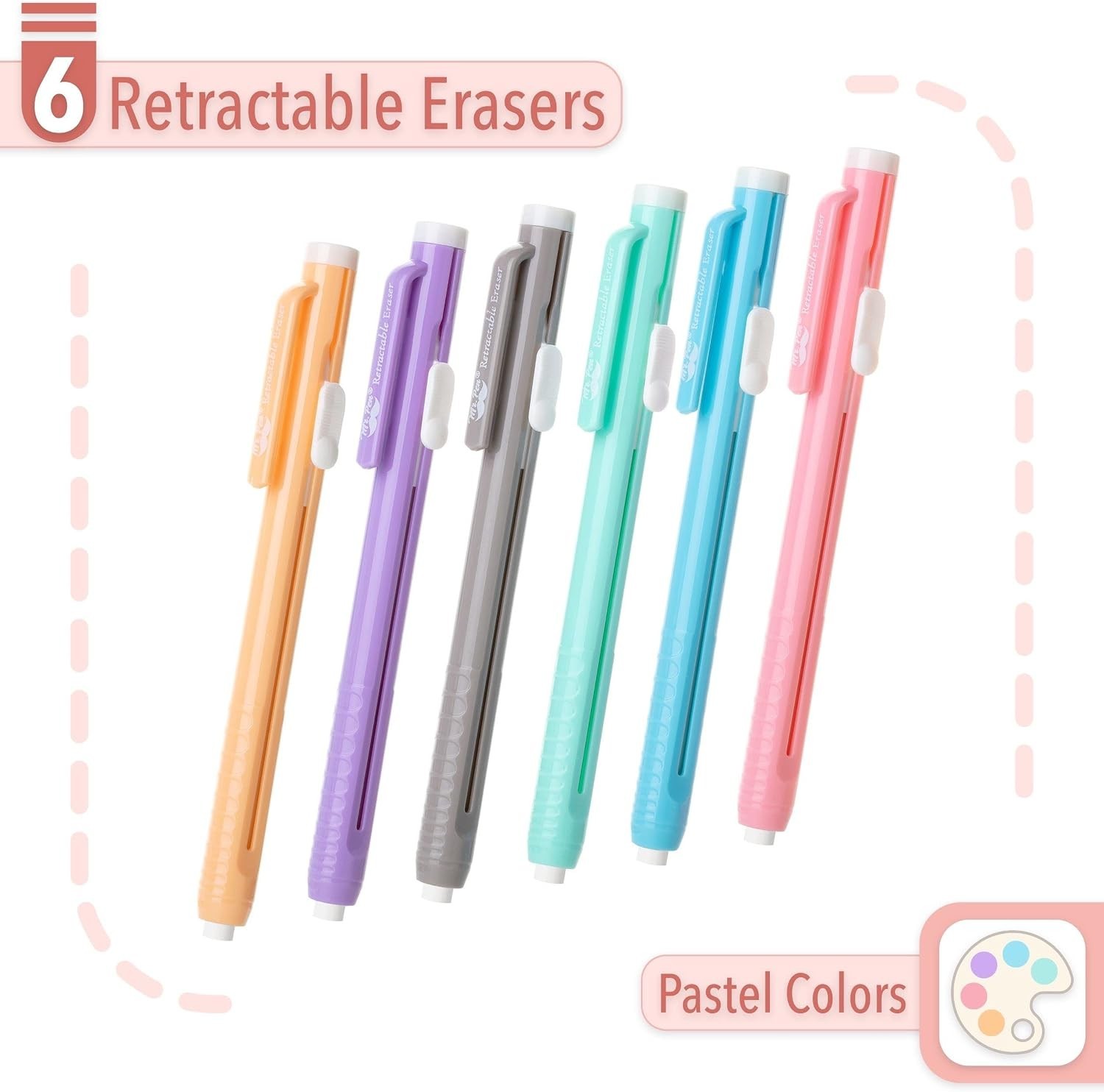Elegant 6-Pack Pastel Retractable Eraser Pens for Flawless Sketching & Drafting