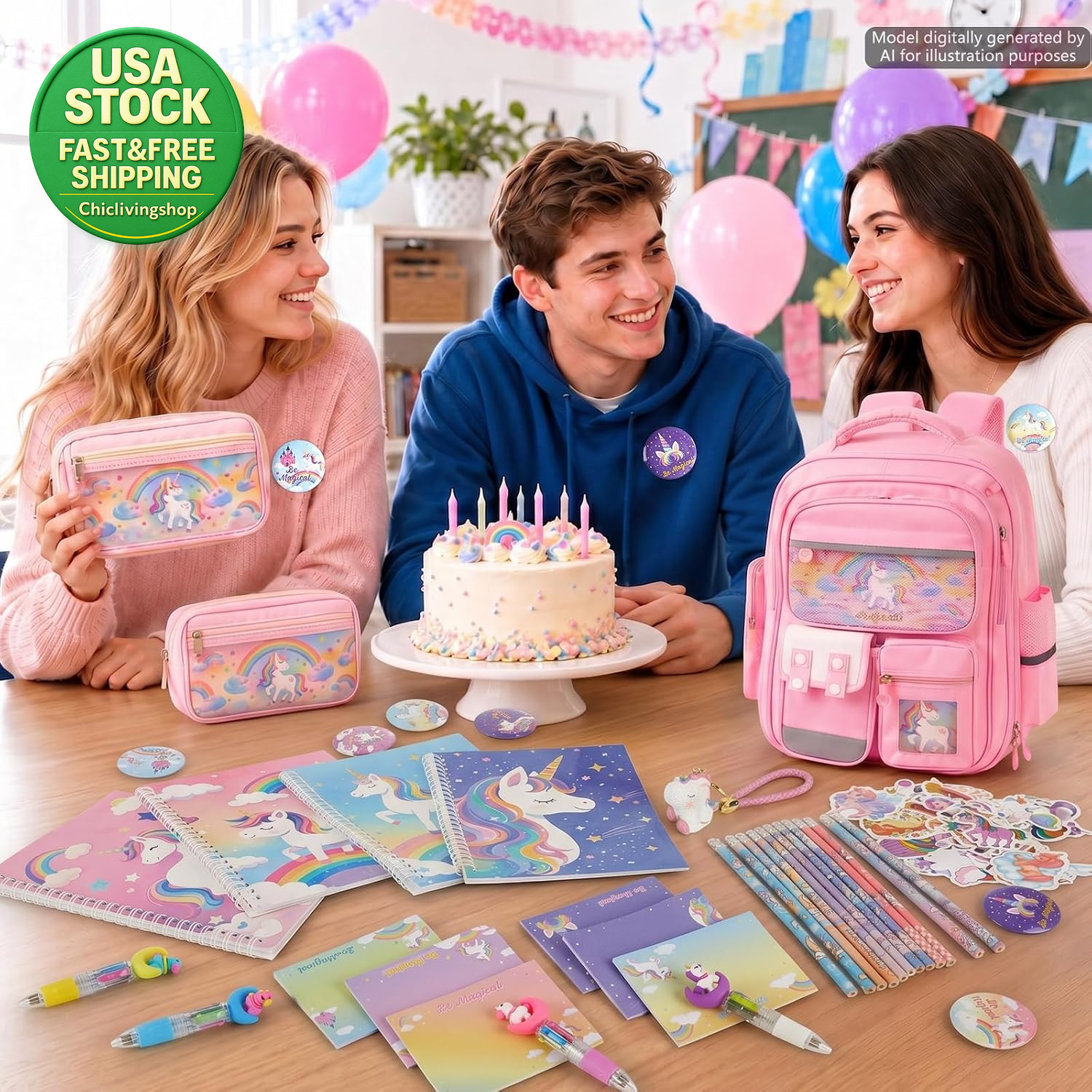88PCS Unicorn Backpack Stationery Set School Supplies Kids Magical Gift Kit