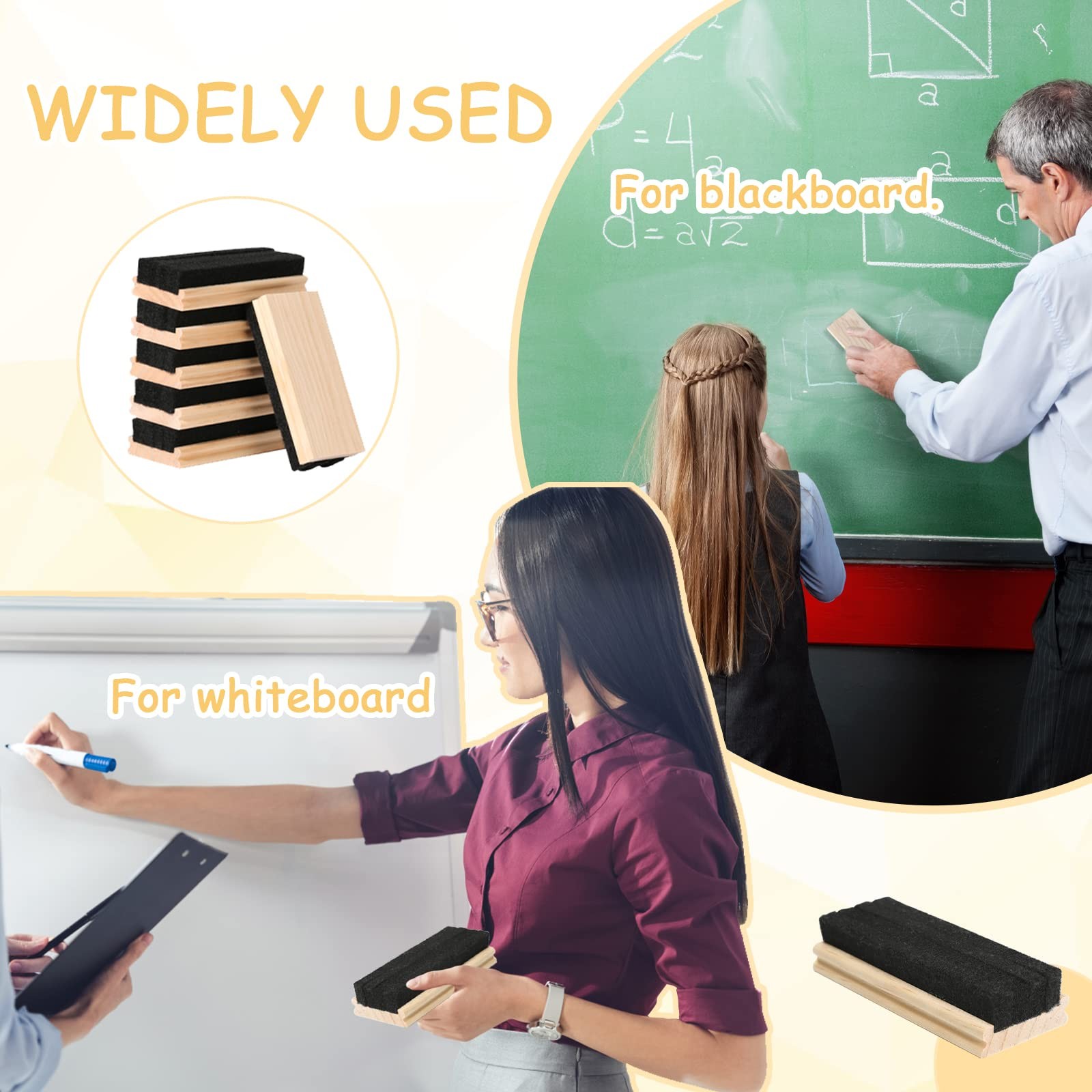 10 Pack Wool Felt Chalkboard Dustless Wood Chalk Eraser Blackboard Cleaner