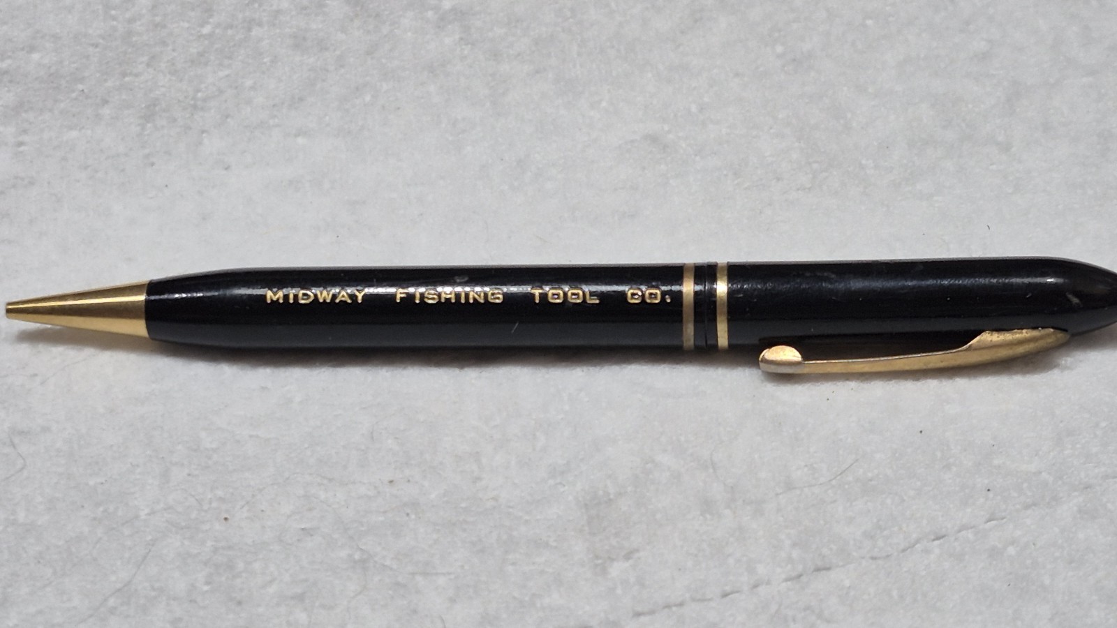 “Midway Fishing Tool Co.” Black/Polished Brass Trim Working Mech Pencil
