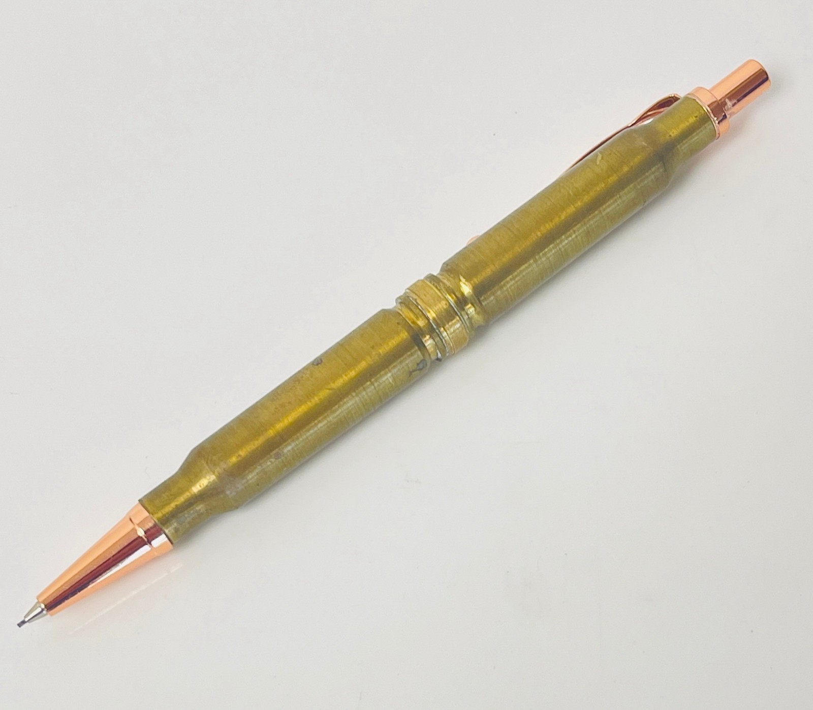 Handcrafted Brass Mechanical Pencil Rose Gold Trim Wood Gift Box Desk Pen