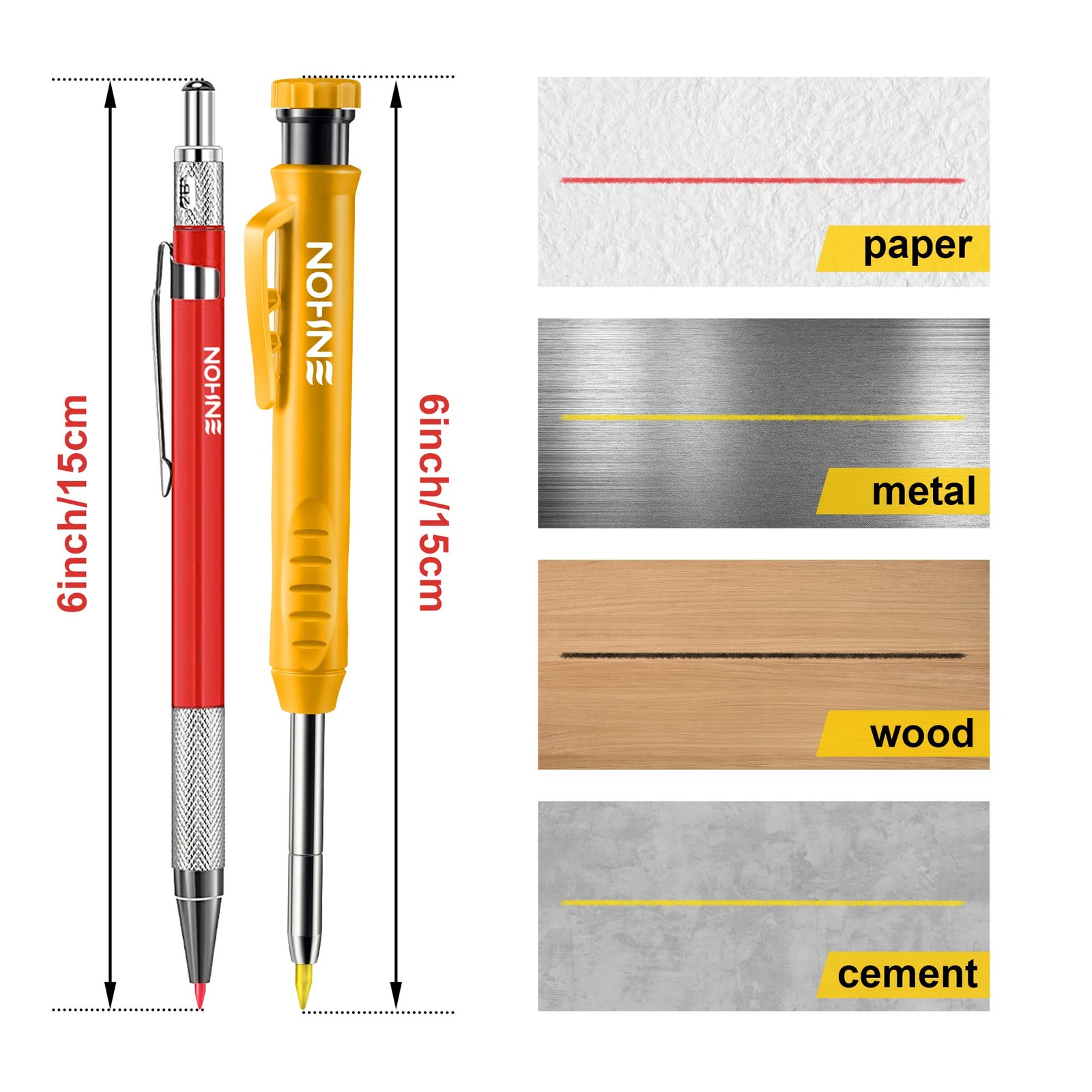 Enhon 4 Pack Carpenter Pencil Set with 44 Piece Set, Black, Red, Yellow