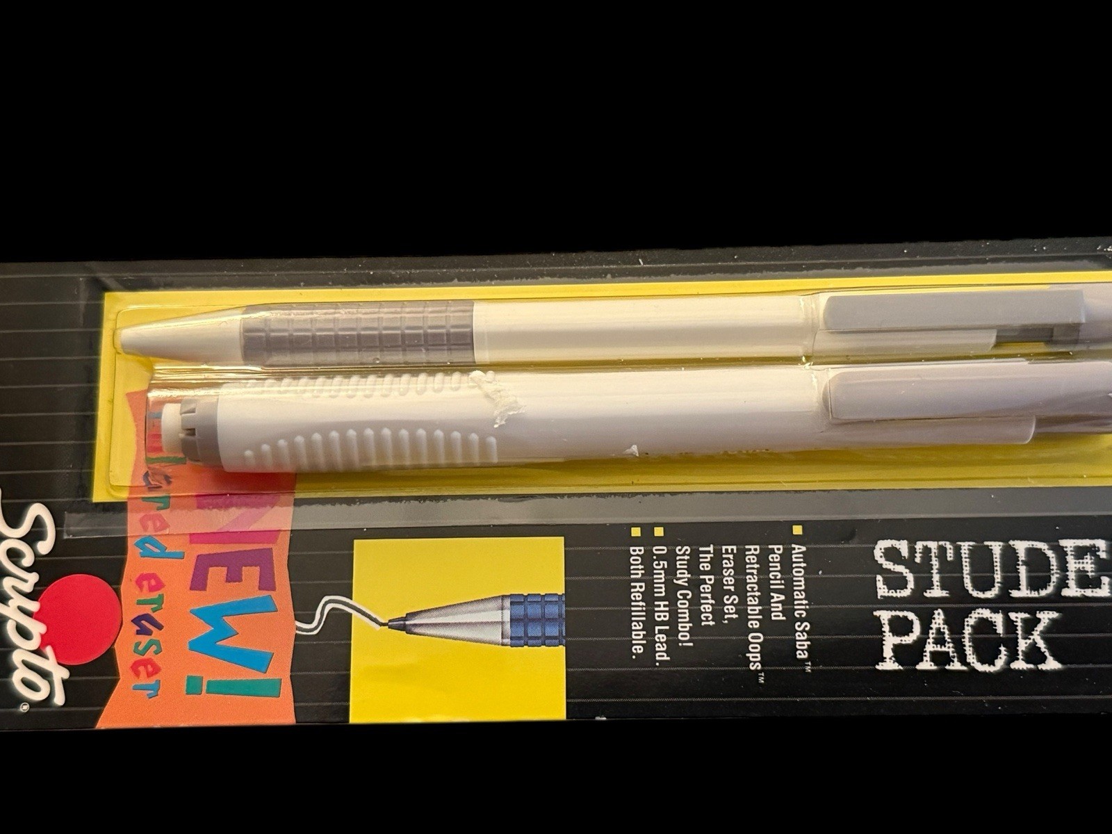Vintage 1991 Scripto Student Mechanical Pencil & Eraser Set .5mm Lead White NOS