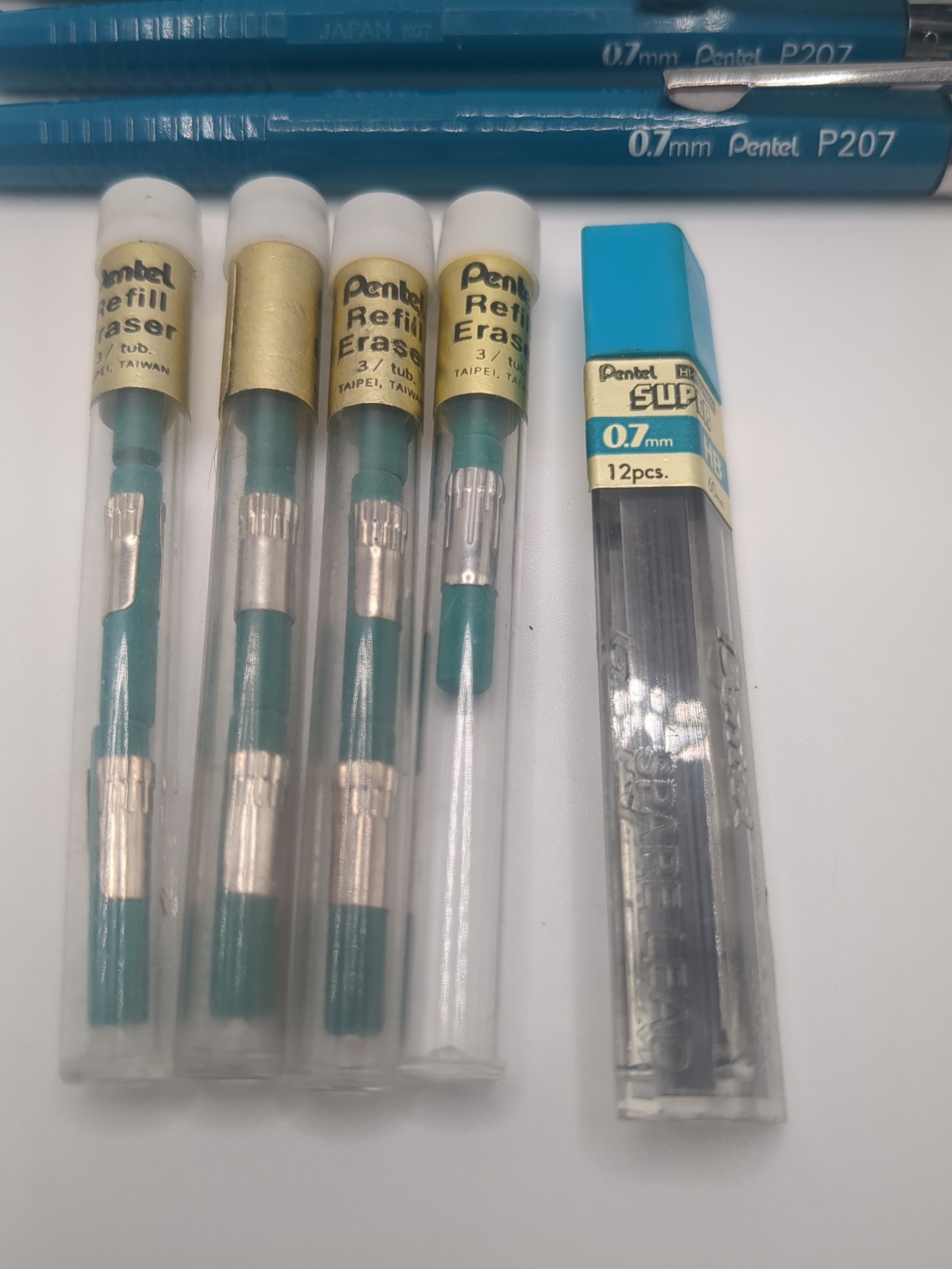 PENTEL Mechanical Drafting Pencil 0.7 mm P207 Lot Of 6 Plus Erasers & Extra Lead