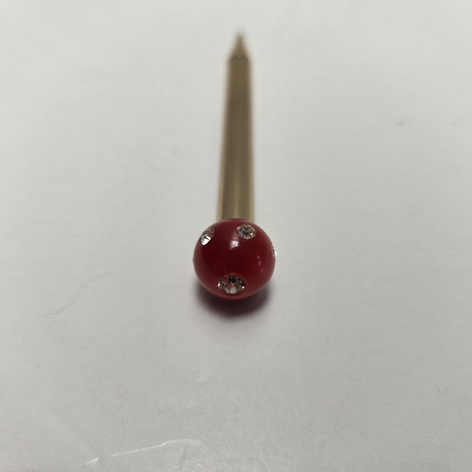Vintage Gold Tone Brass Metal Mechanical Pencil w/ Red Ball Tip and Rhinestones