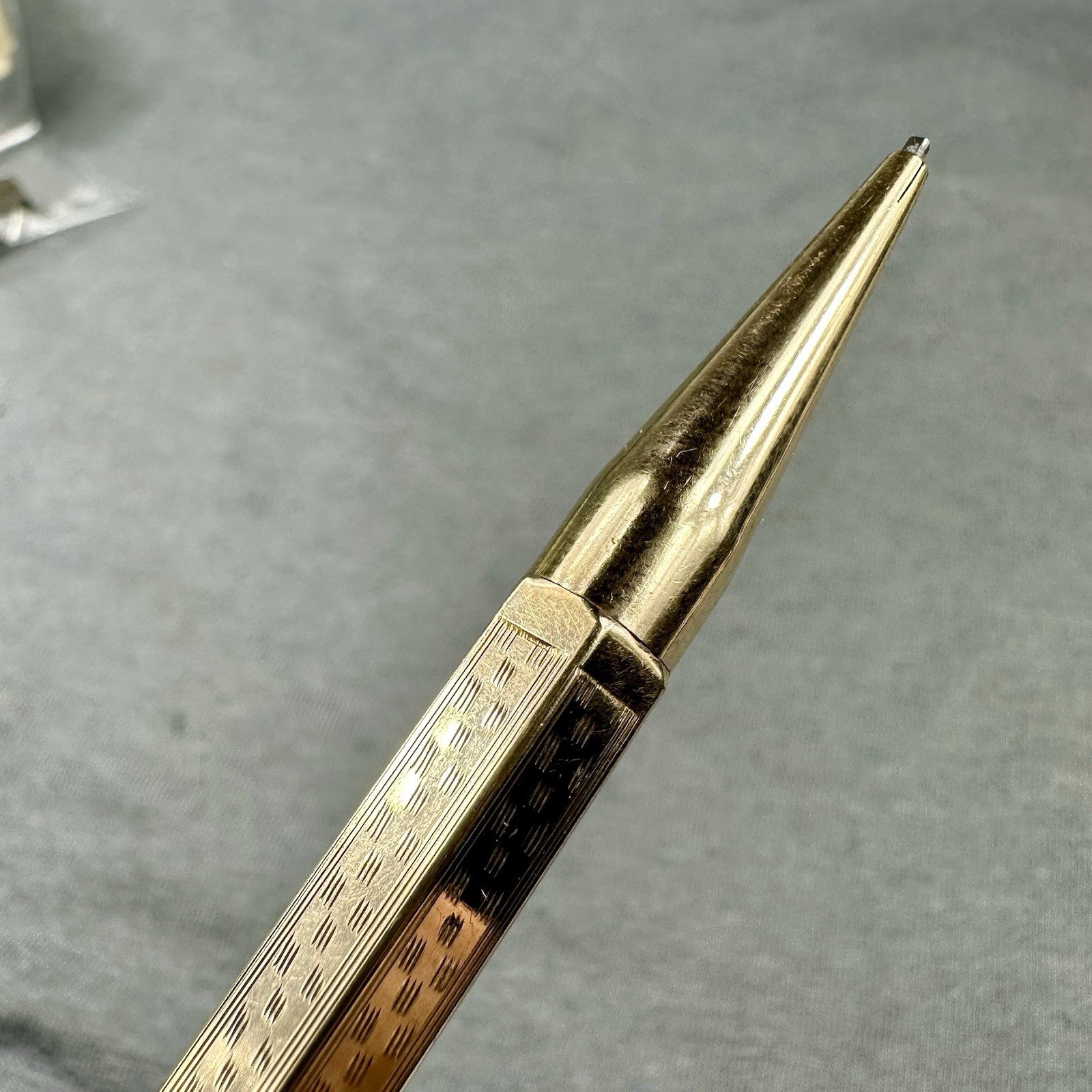 Mabie Todd & Co. Early Hexagonal Pencil Ring Top w/Bail Gold Filled Fyne Poynt