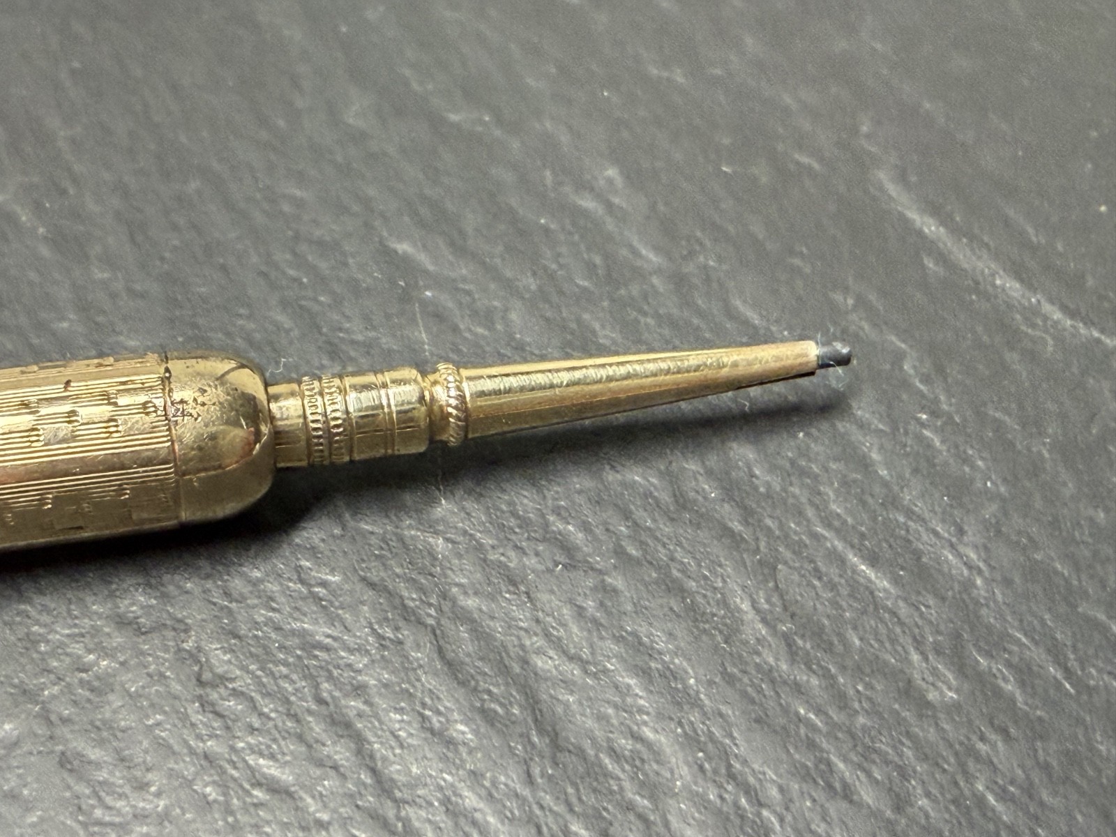 ANTIQUE GOLD FILLED TELESCOPING MECHANICAL PENCIL WITH LOOP, MONOGRAM N1006