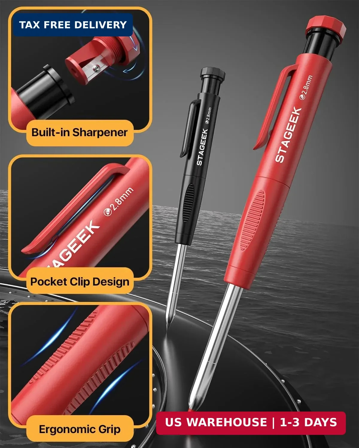 STAGEEK 4PCS Carpenter Pencils with Sharpener, Heavy Duty Woodworking Pencils, M
