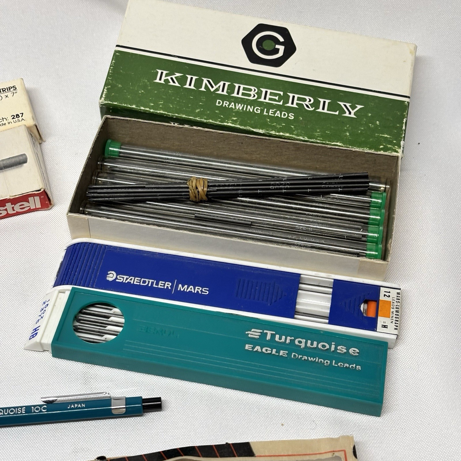 Vintage Drafting Supply Lot Sterling Slide Rule Berol Turquoise Lead Holder Mars