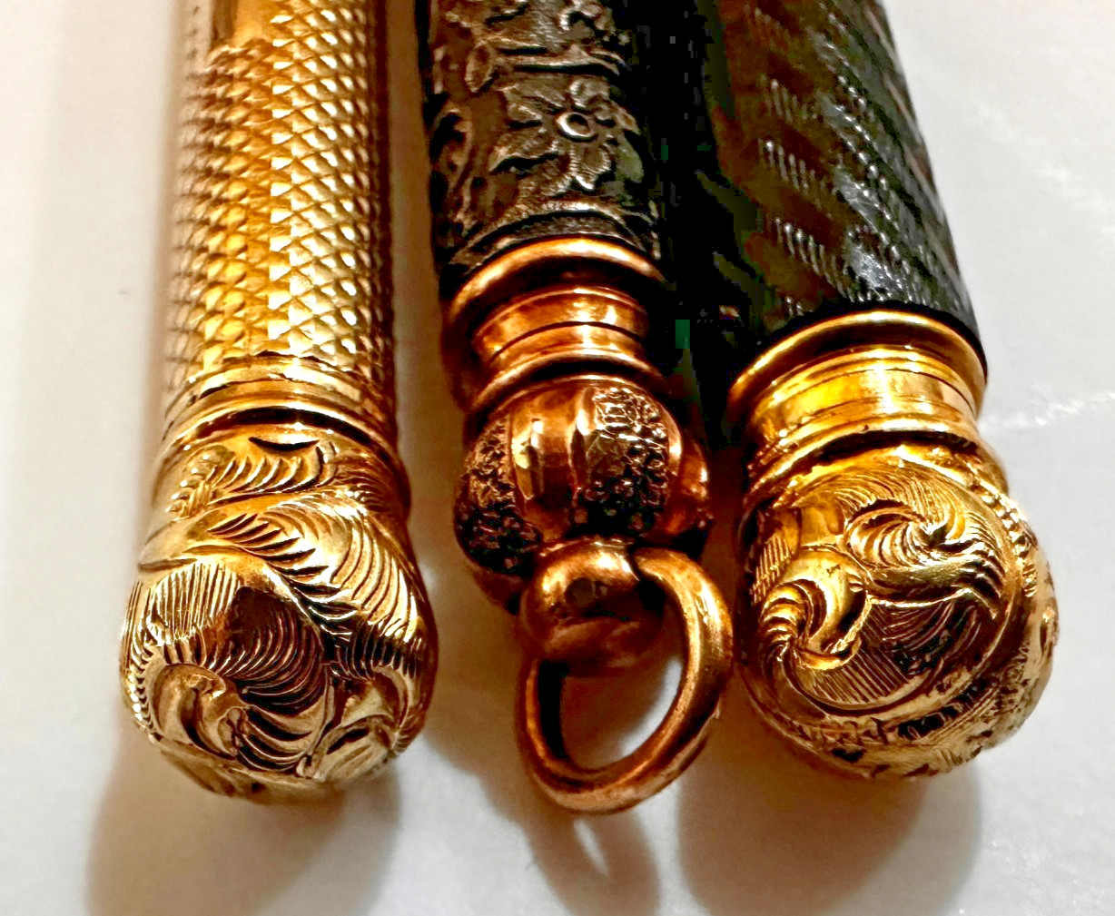 3 ANTIQUE VICTORIAN RETRACTABLE 2 MINI 9K GOLD & ONE GOLD FILL MACHANICAL PENCIL