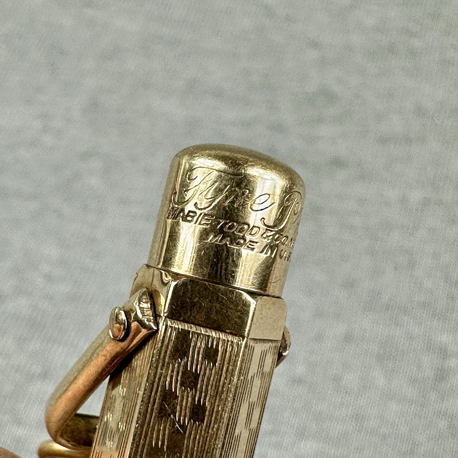 Mabie Todd & Co. Early Hexagonal Pencil Ring Top w/Bail Gold Filled Fyne Poynt