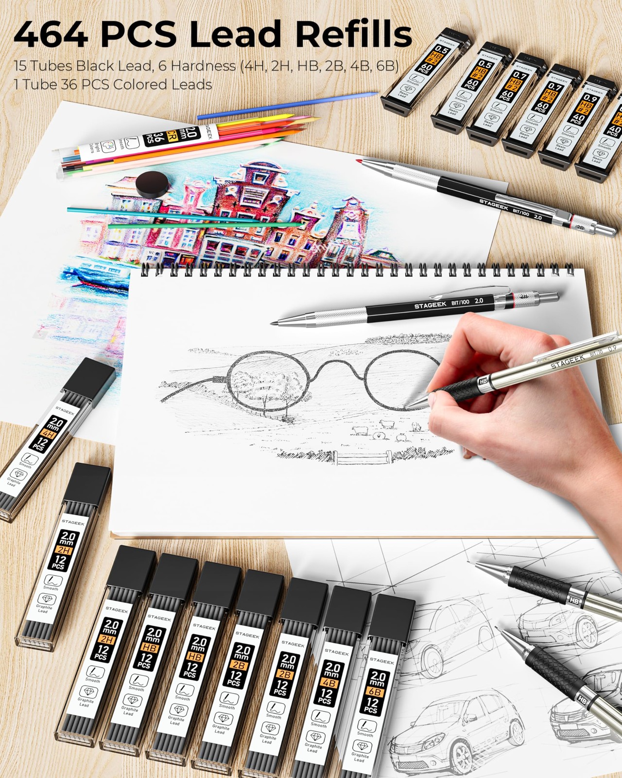 STAGEEK Mechanical Pencil Set with Canvas 30 Count (Pack of 1), Multicolor