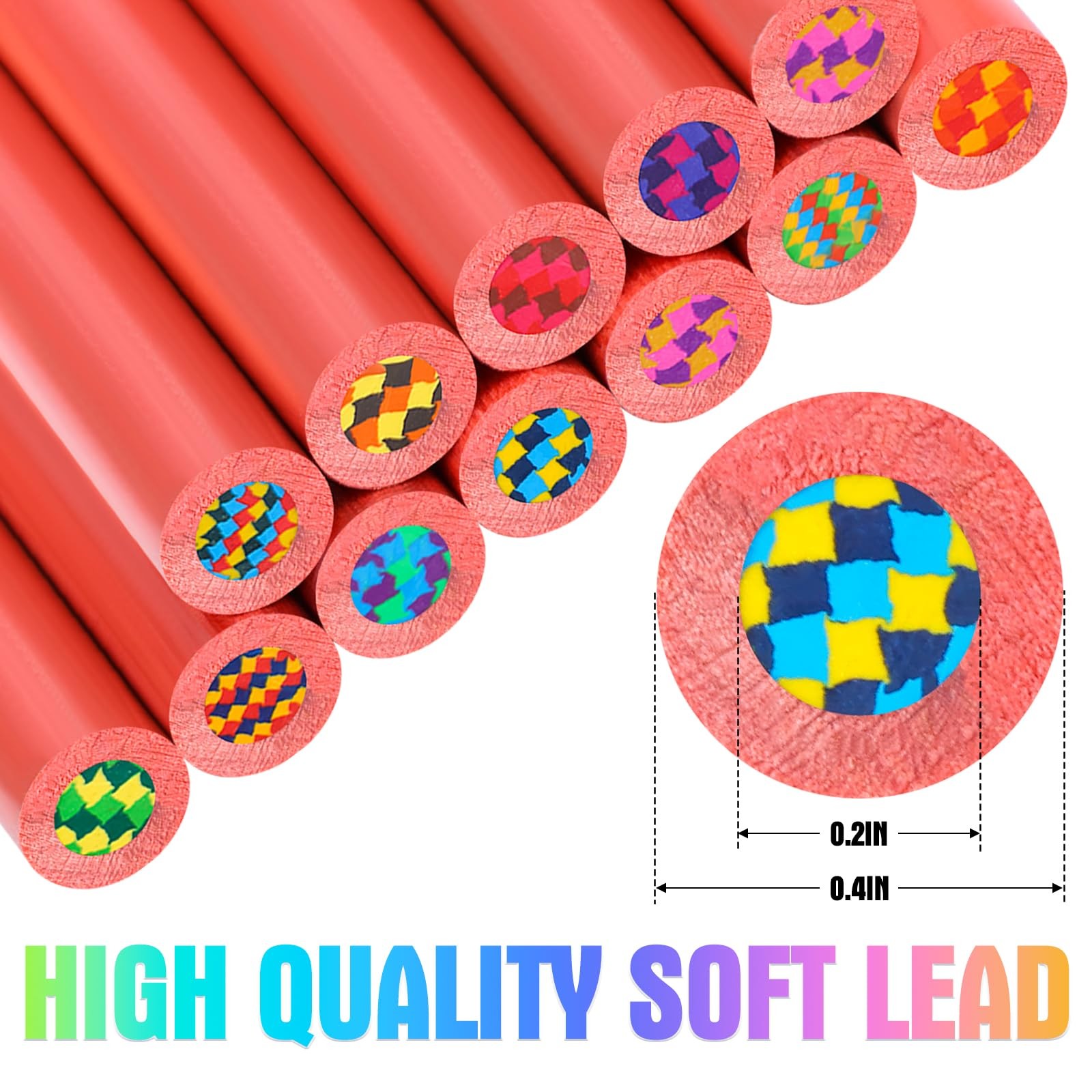 TINNIVI 12 Colors Rainbow Pencils for Kids, 12 Pieces Colored Red