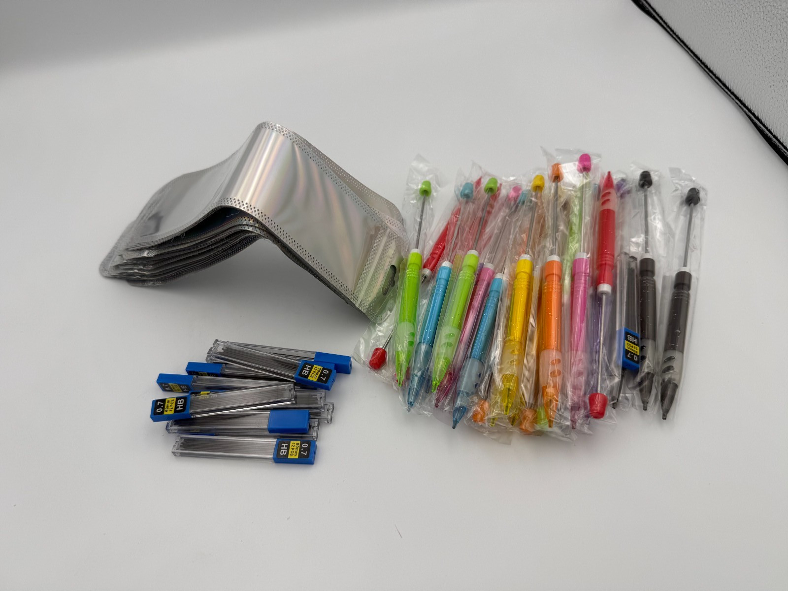 Beadable Mechanical Pencil Kit DIY Craft Lot 0.7mm HB Lead & Resealable Bags