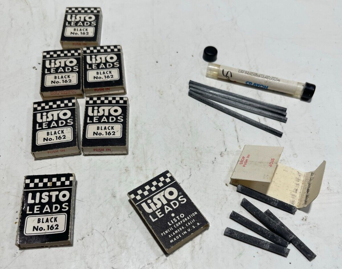 VTG Lot Seven (7) Boxes Listo Lead Black No. 162 Refills + Scripto Crayon Leads