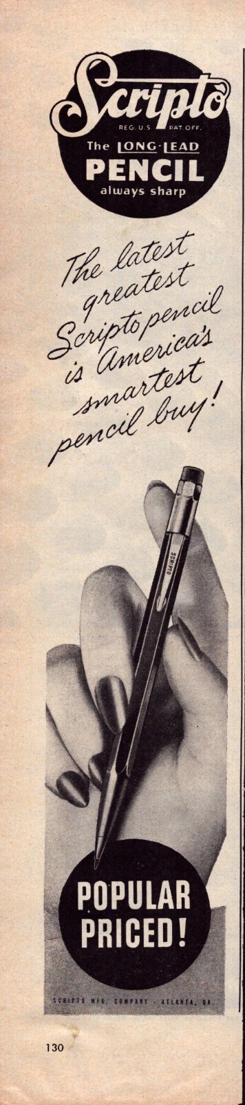 Scripto The Long Lead Pencil 1945 Vintage Print Ad Always Sharp Popular Priced