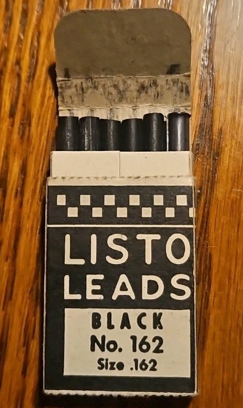 Vintage Listo Leads Black No. 162–Metal Sleeve–Complete Set of 6–Marking Refills