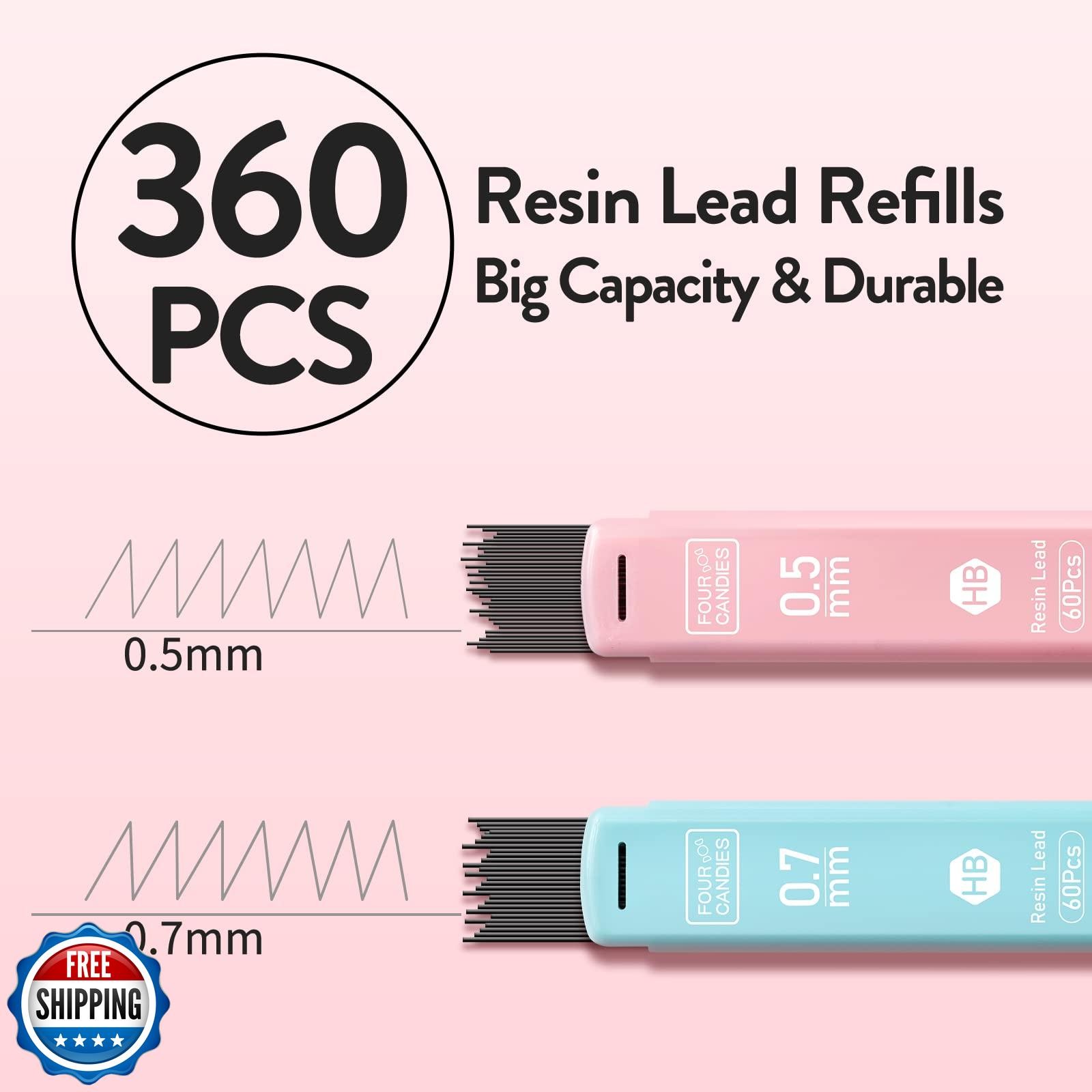 Four Candies Cute Mechanical Pencil Set, 6PCS Pastel Mechanical Pencils 0.5 a