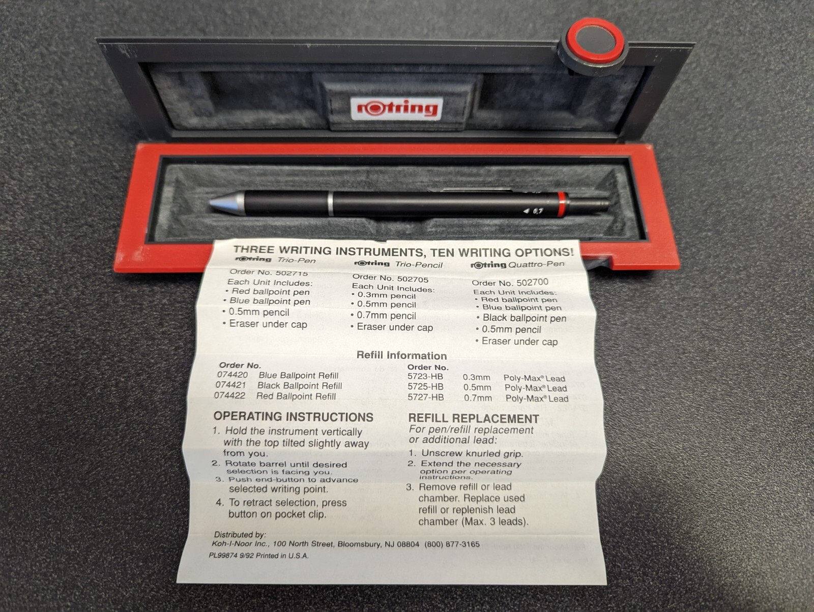 Vintage Rotring mechanical pencil. Three size leads. Excellent condition
