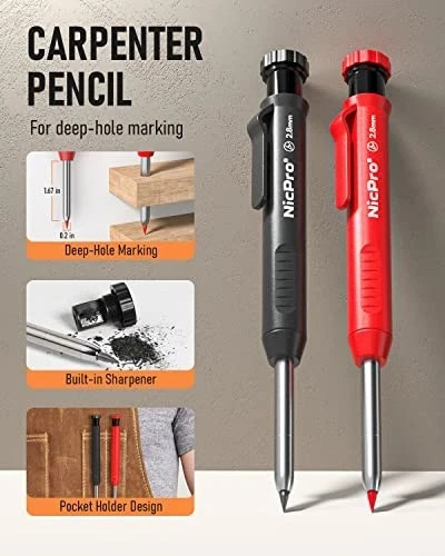 11 Pack Carpenter Pencil Set with Sharpener, Mechanical Carpenter 15 Pack