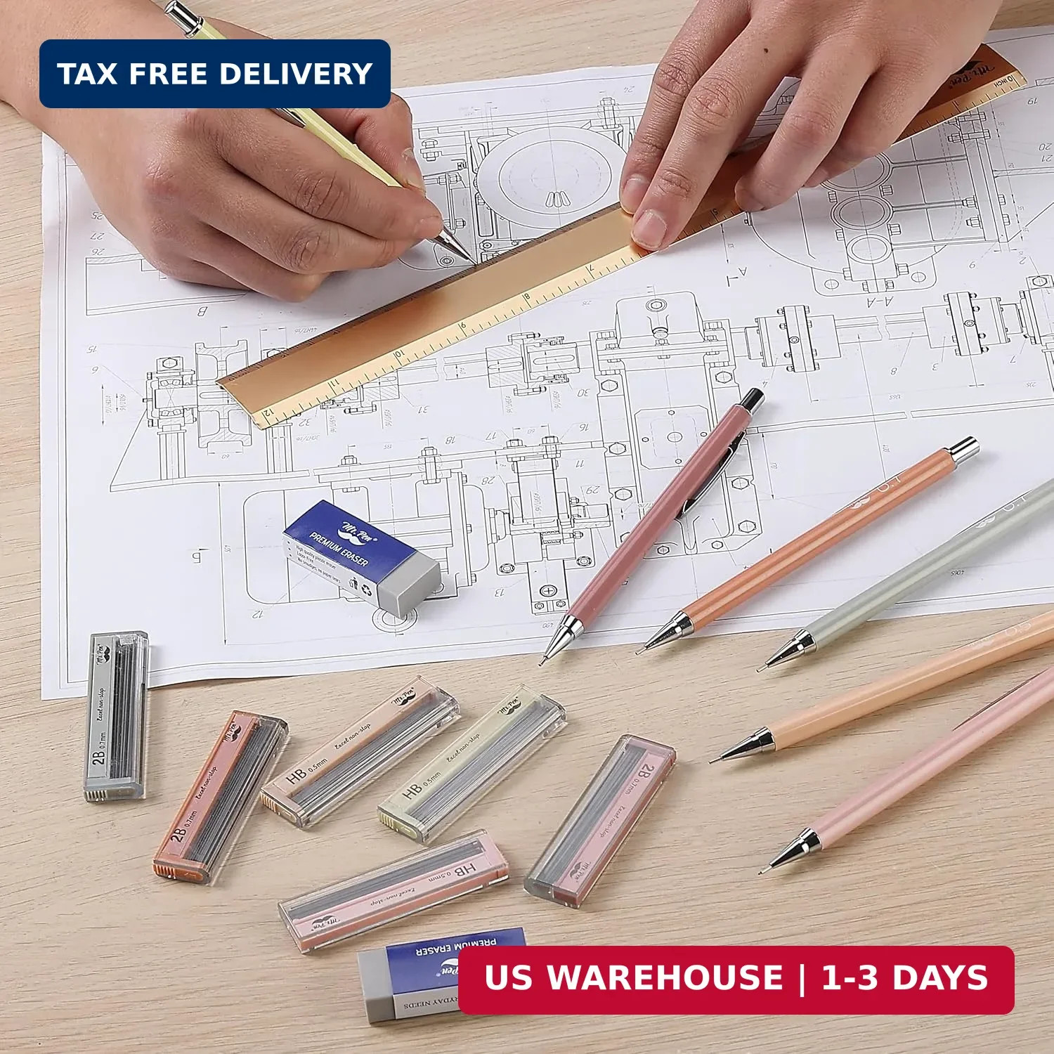 Mr. Pen- Cute Mechanical Pencil Set with Lead Refills & Erasers, 6 Pack | 2 Size