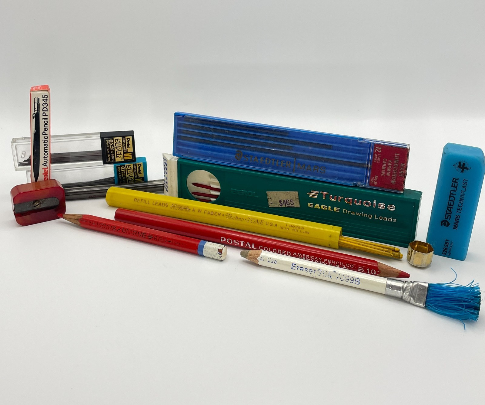 VTG Drafting Pencil & Lead Lot Staedtler Mars Lumograph Eagle Turquoise Prisma
