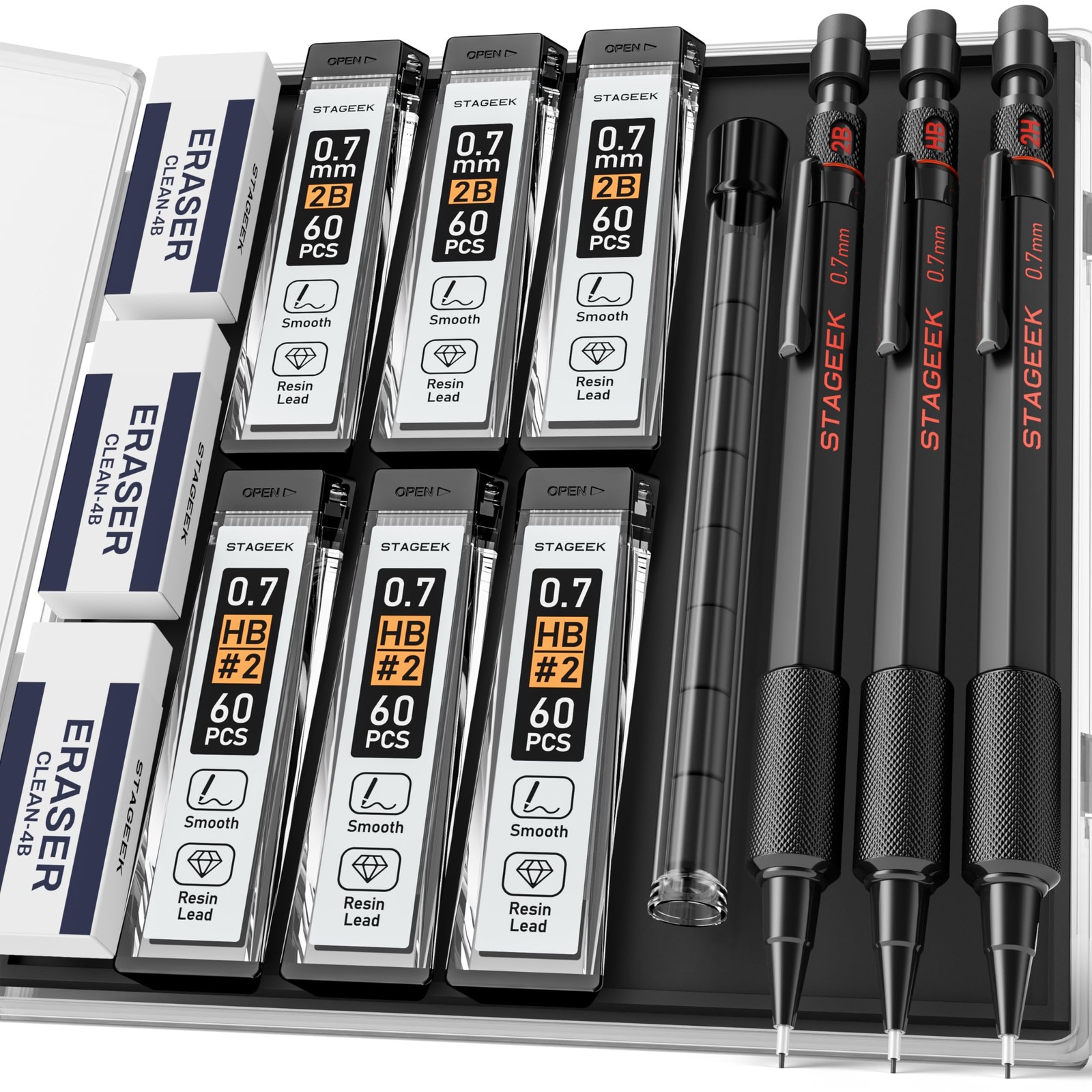 STAGEEK 0.7mm Mechanical Pencil Set, 3PCS Metal Pencils 0.7 MM