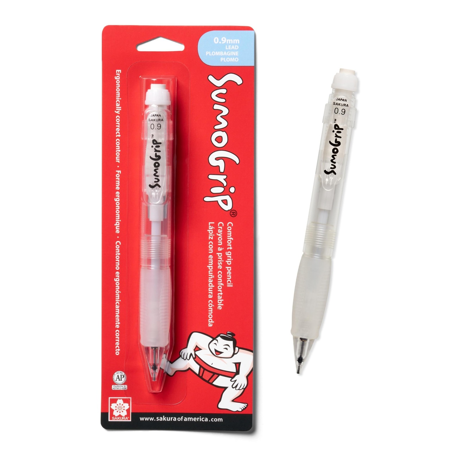 0.9mm Sumogrip Mechanical Pencil Clear with Comfort Grip Ergonomic Design new