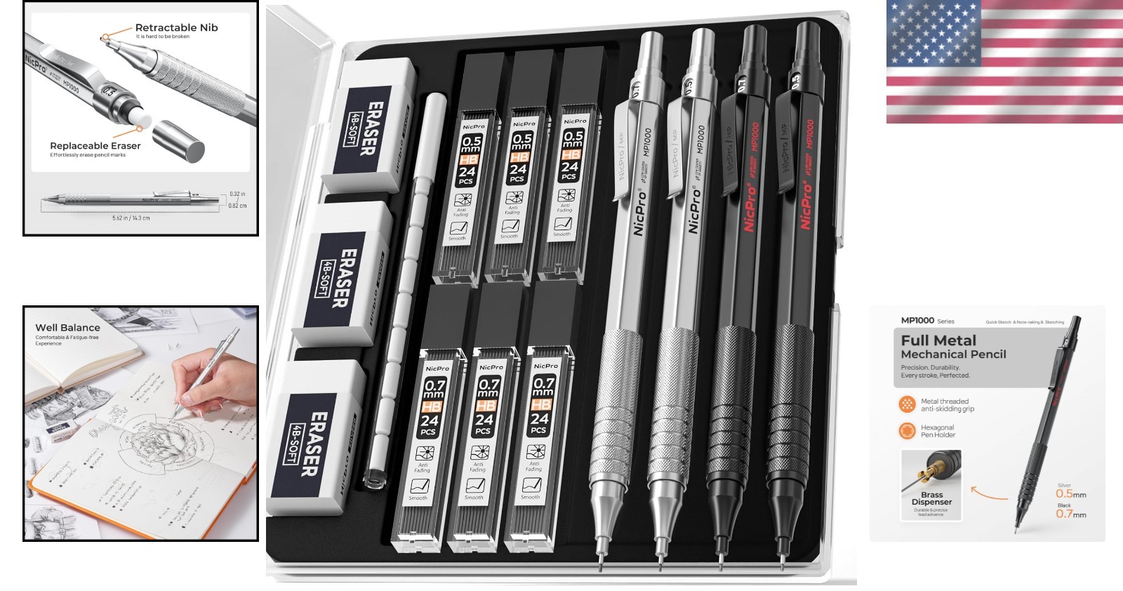 Metal Mechanical Pencil Kit 0.5mm & 0.7mm