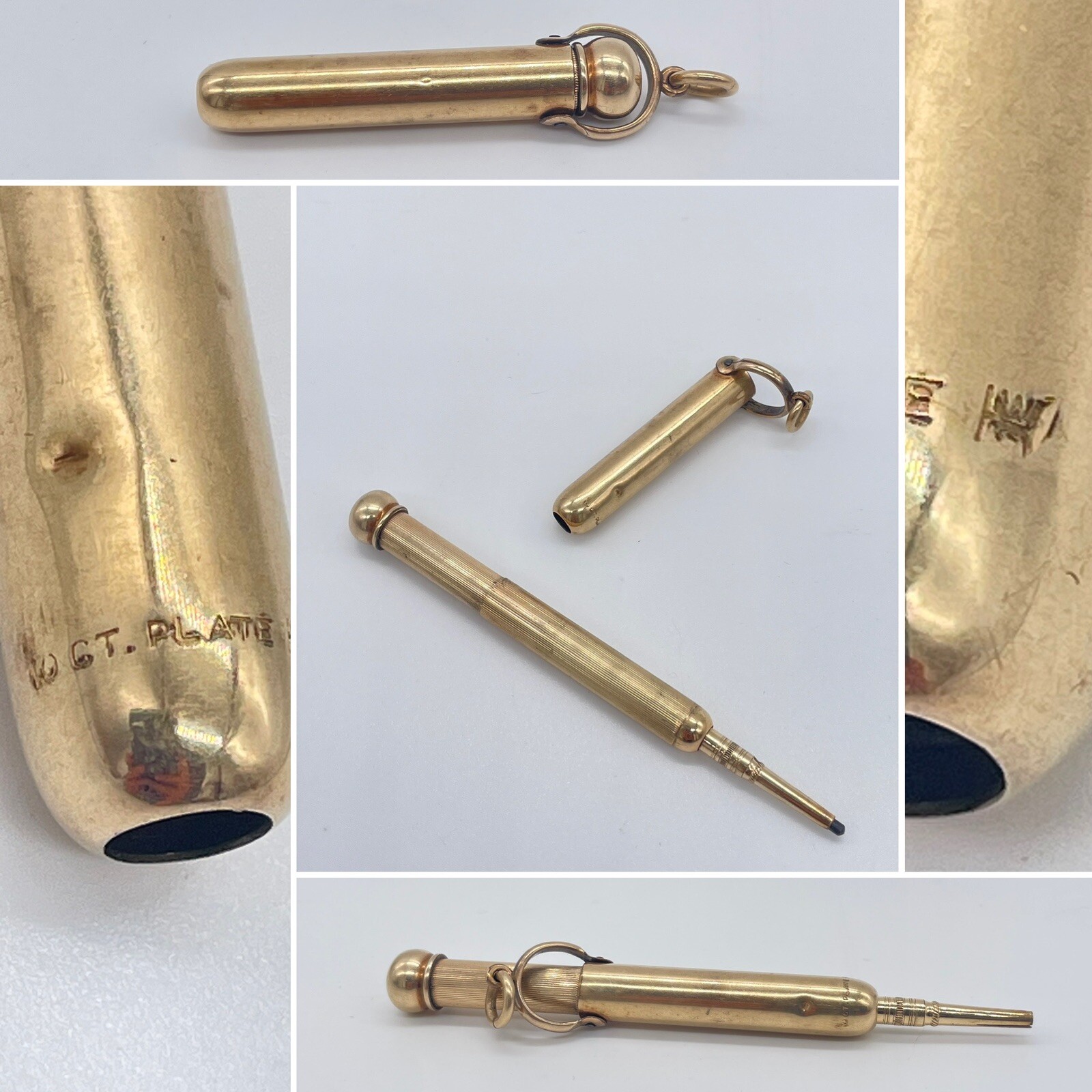 Antique W S Hicks NY 10k Yellow Gold Plate Propelling Chatelaine Pencil Works