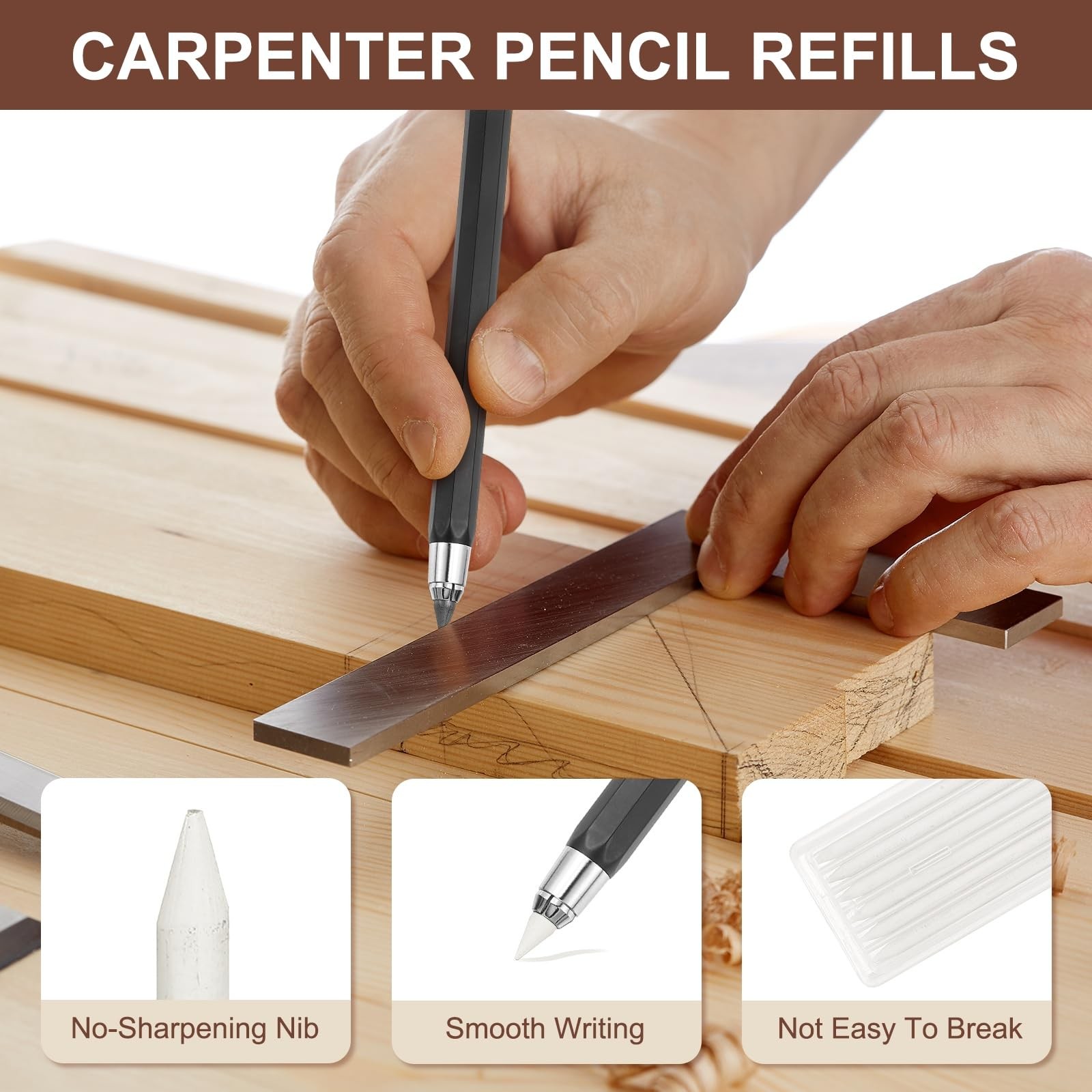 PATIKIL 12Pcs 2.8mm Carpenter Pencil Lead Refills, Solid Dry Pencil Refills B…
