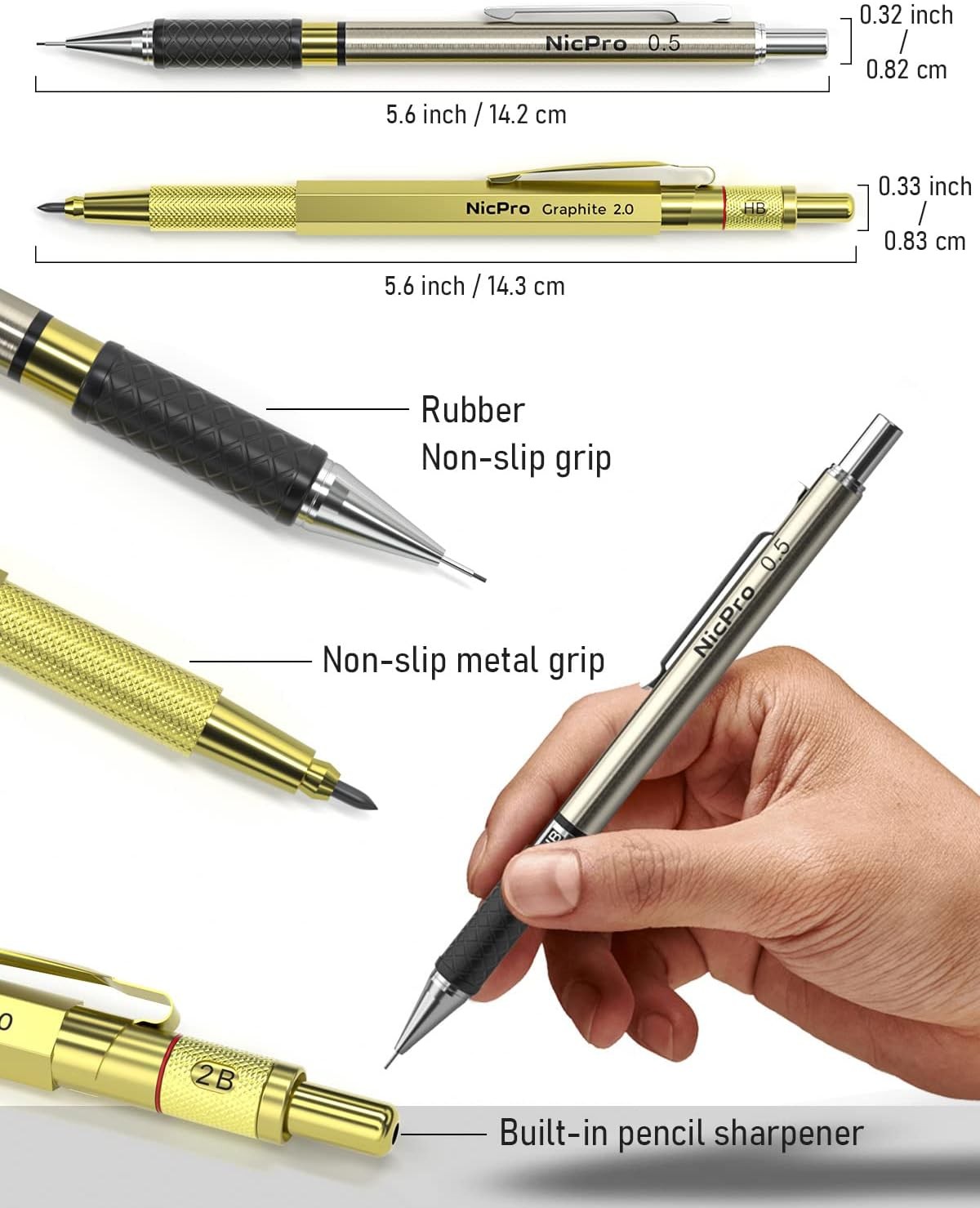 30PCS Art Mechanical Pencils Set in Leather Case, Gold Metal Drafting Pen