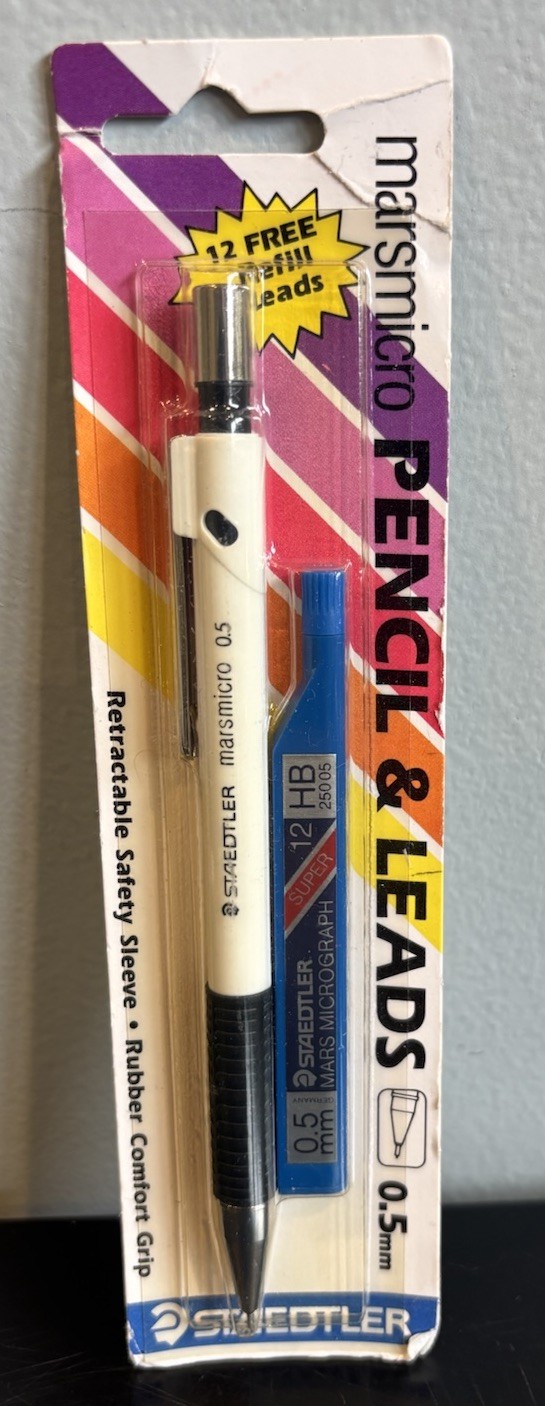 Staedtler Marsmicro 0.5 mm White Mechanical Pencil & Leads Comfort Grip NOS