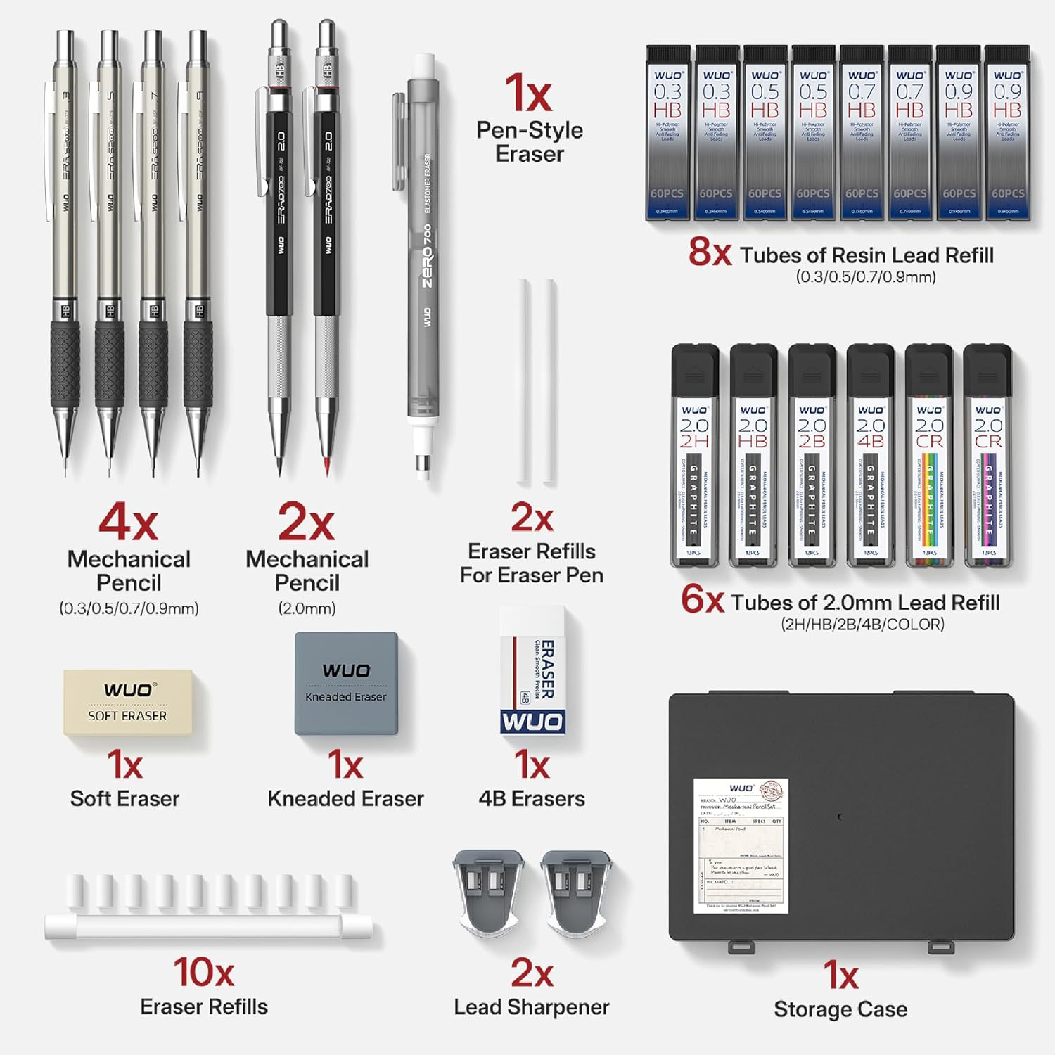 38PCS Mechanical Pencil Set with Case, Metal Drafting Pencil 0.3, 0.5, 0.7, 0.9M