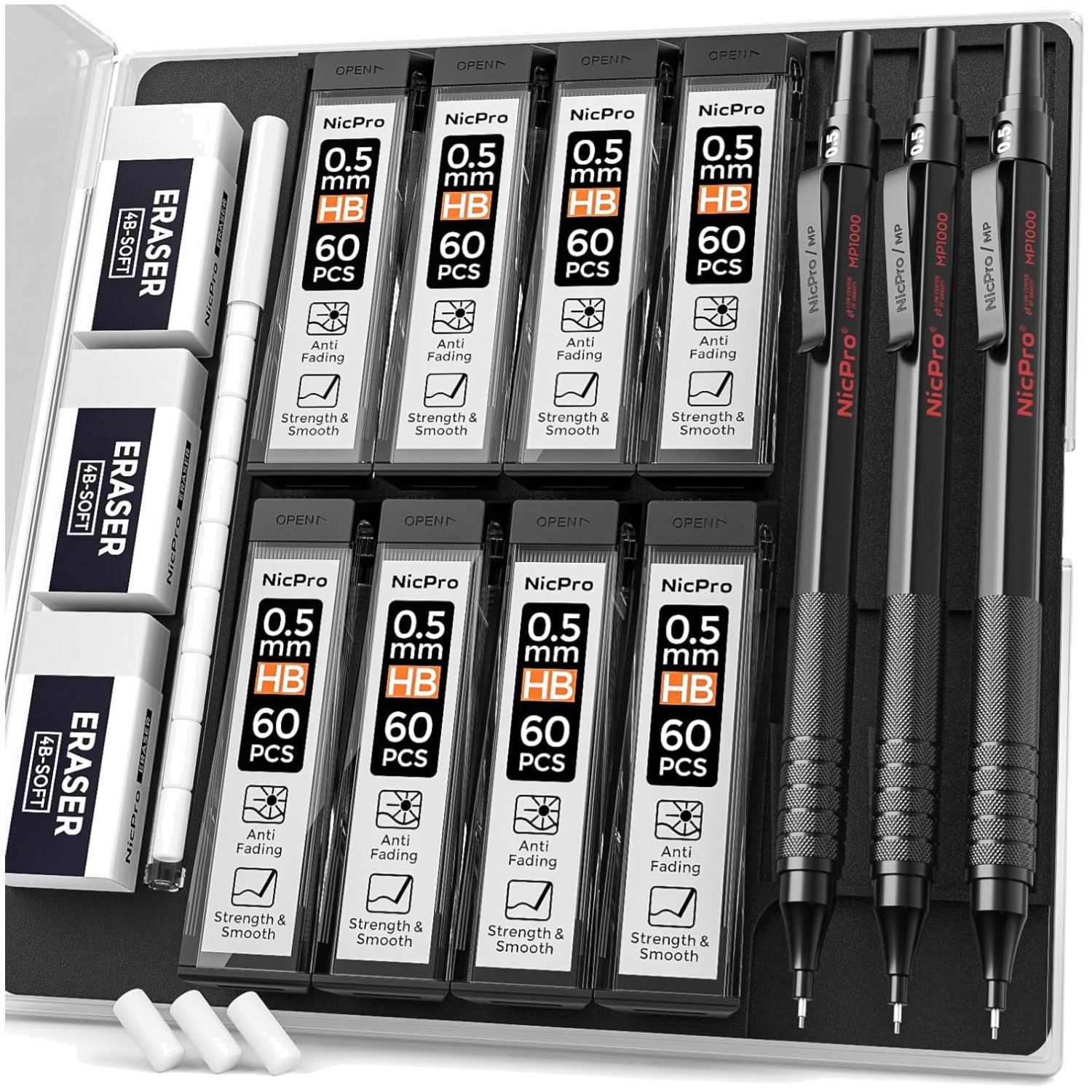 Metal Mechanical Pencil Set for Architects – 3 Pencils with 480 Refills